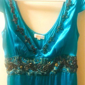 100% Tourquois Silk Dress with Intricate Beadwork